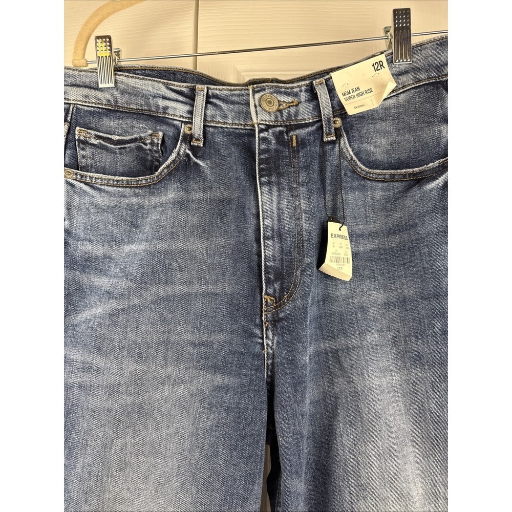 Express Jeans 12R Mom‎ Jean Super High Rise Medium Wash New NWT - Picture 2 of 10